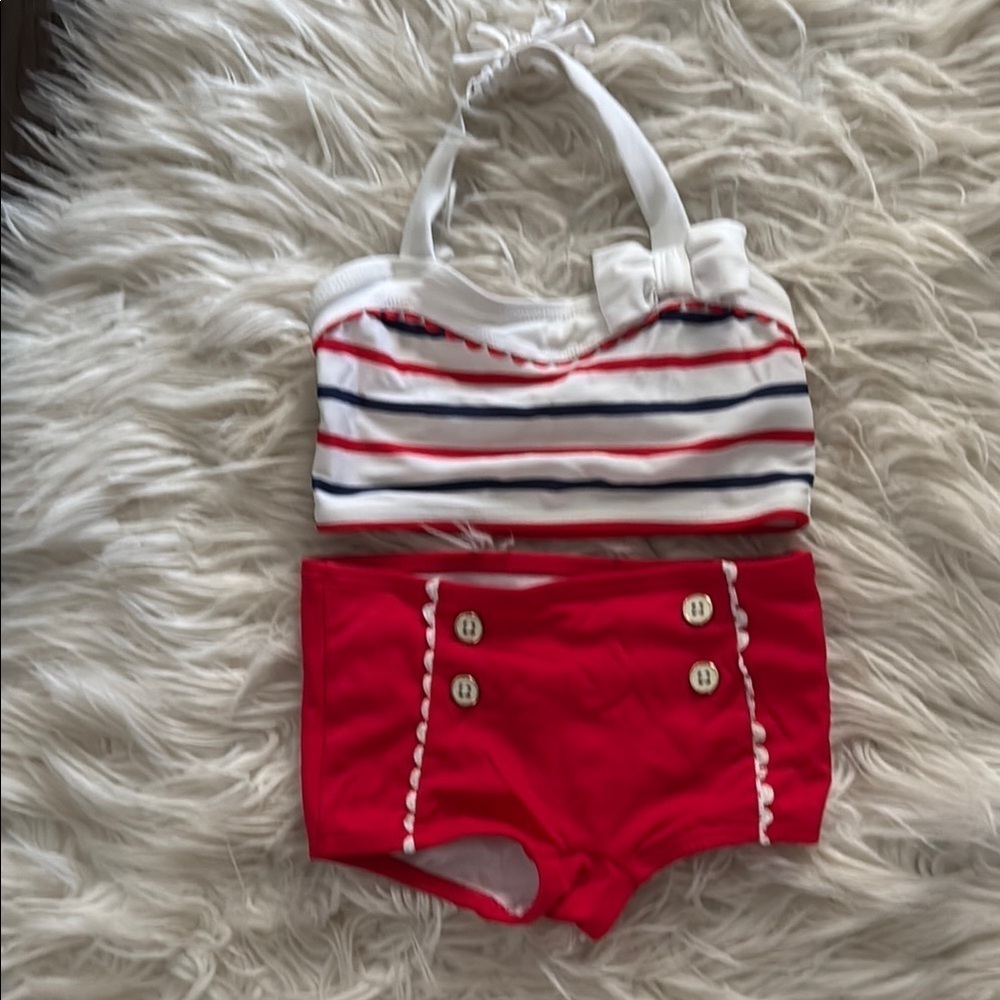 Janie and Jack Red and White Striped Bikini Set